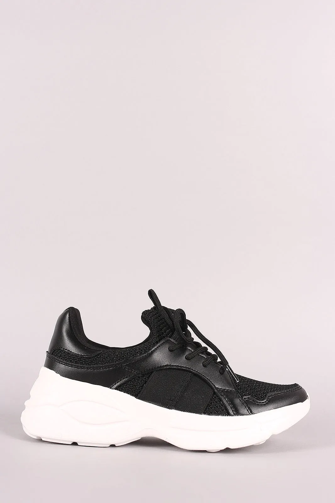 Qupid Mesh Lace Up Curved Platform Sneaker