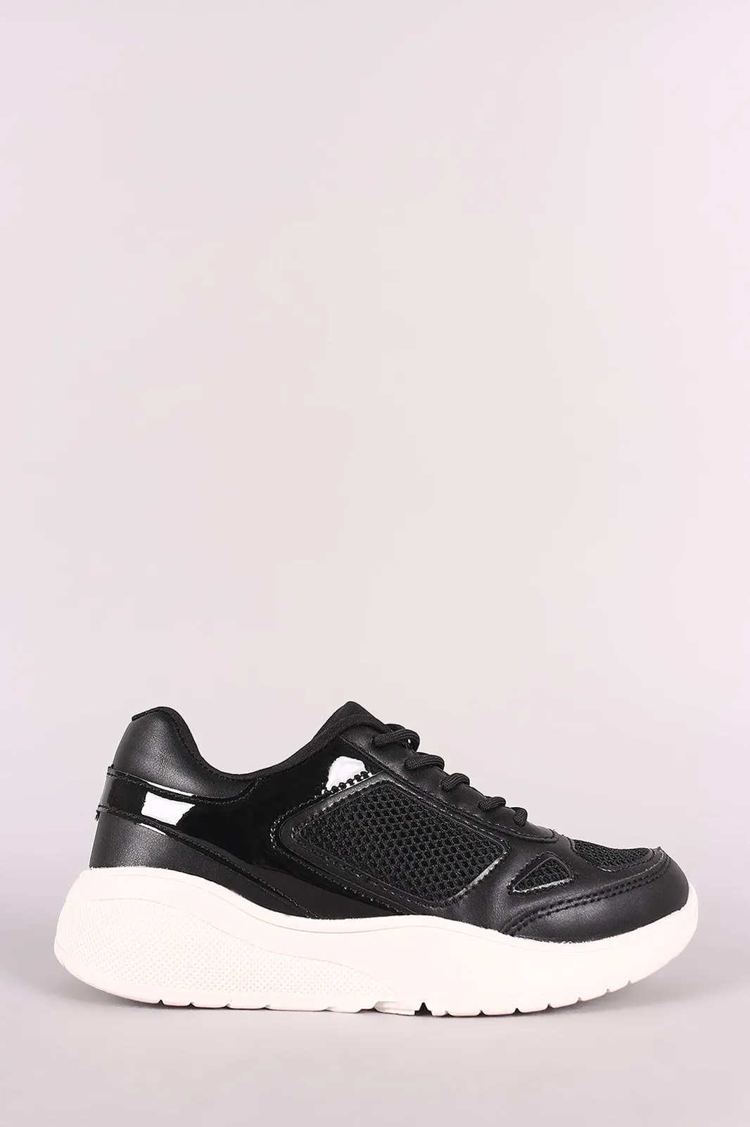 Qupid Mesh Trim Round Toe Lace-Up Sneaker