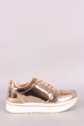 Qupid Mirror Metallic Low Top Lace Up Sneaker