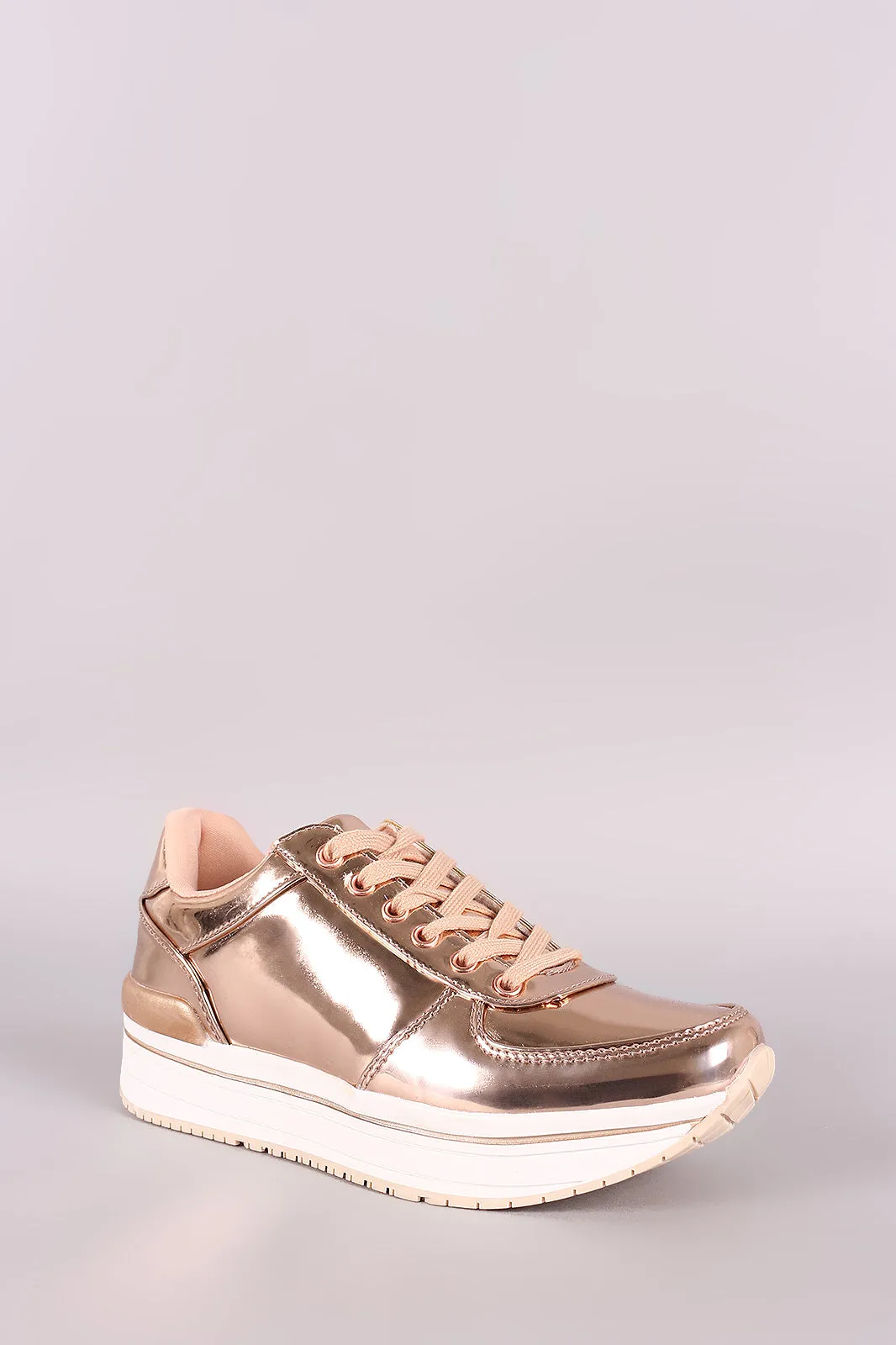 Qupid Mirror Metallic Low Top Lace Up Sneaker