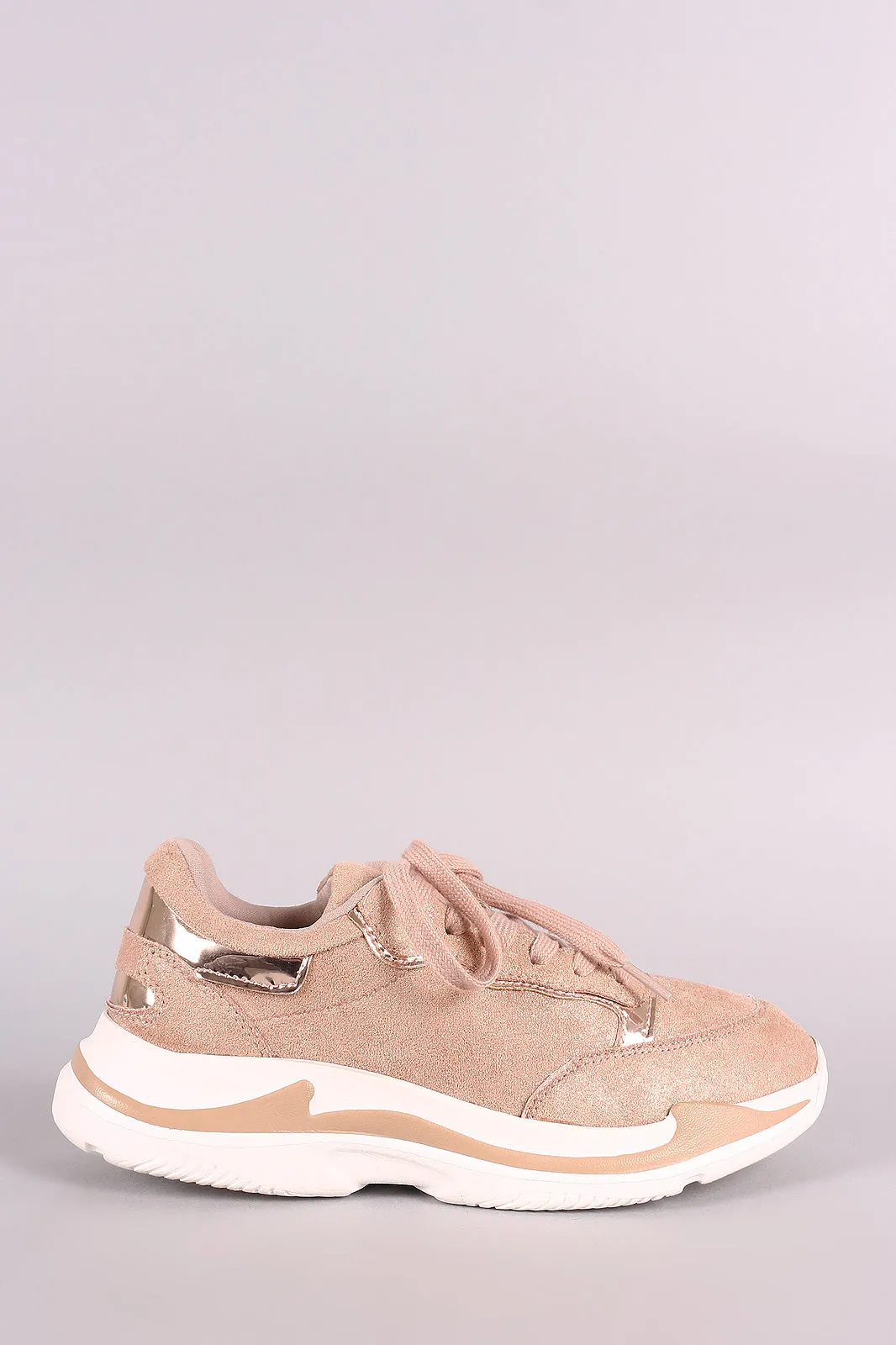 Qupid Shimmery Suede Round Toe Lace Up Sneaker