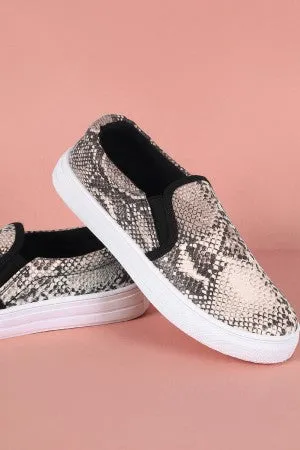 Qupid Snake Embossed Round Toe Slip-On Sneaker