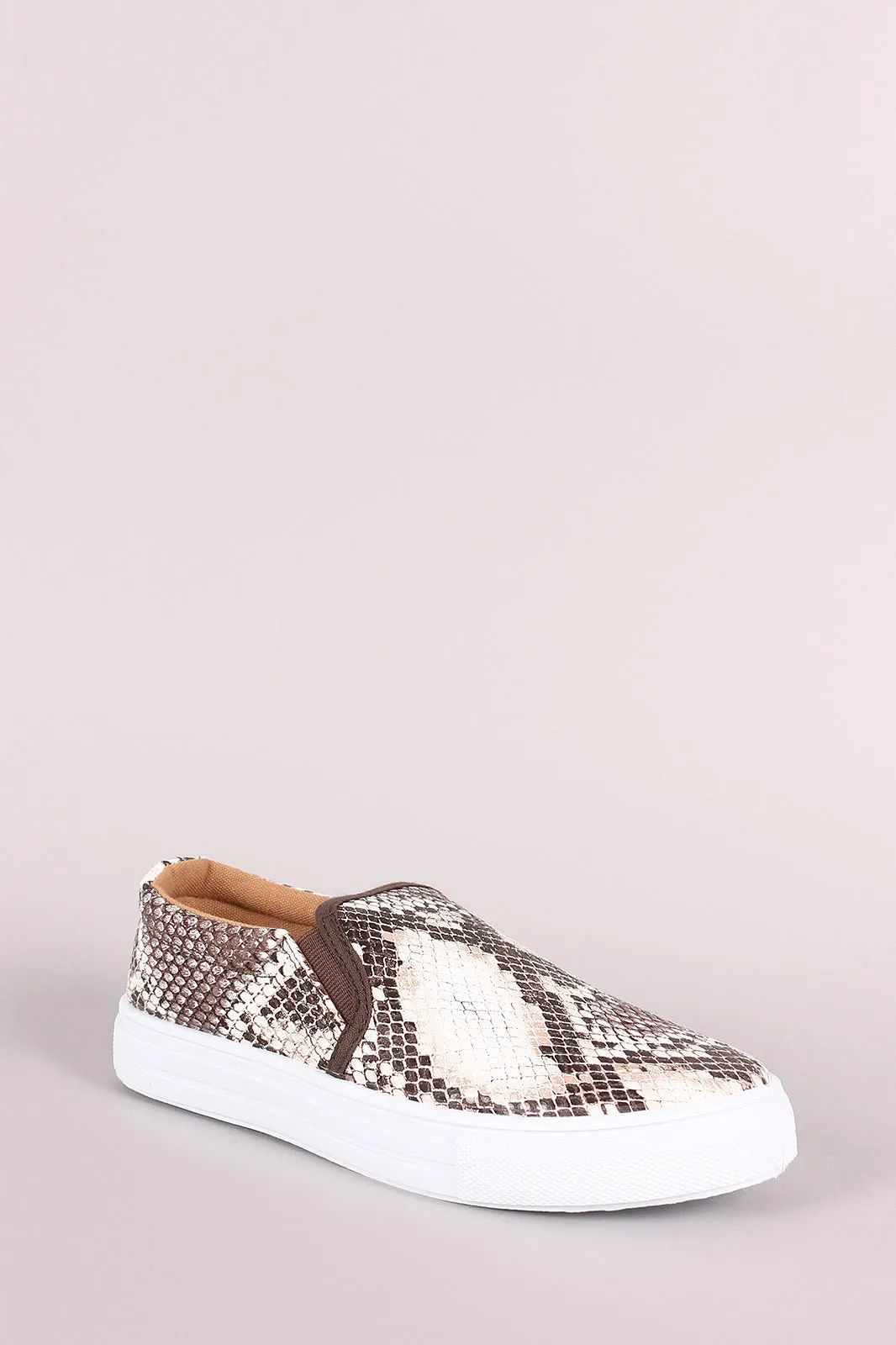 Qupid Snake Embossed Round Toe Slip-On Sneaker