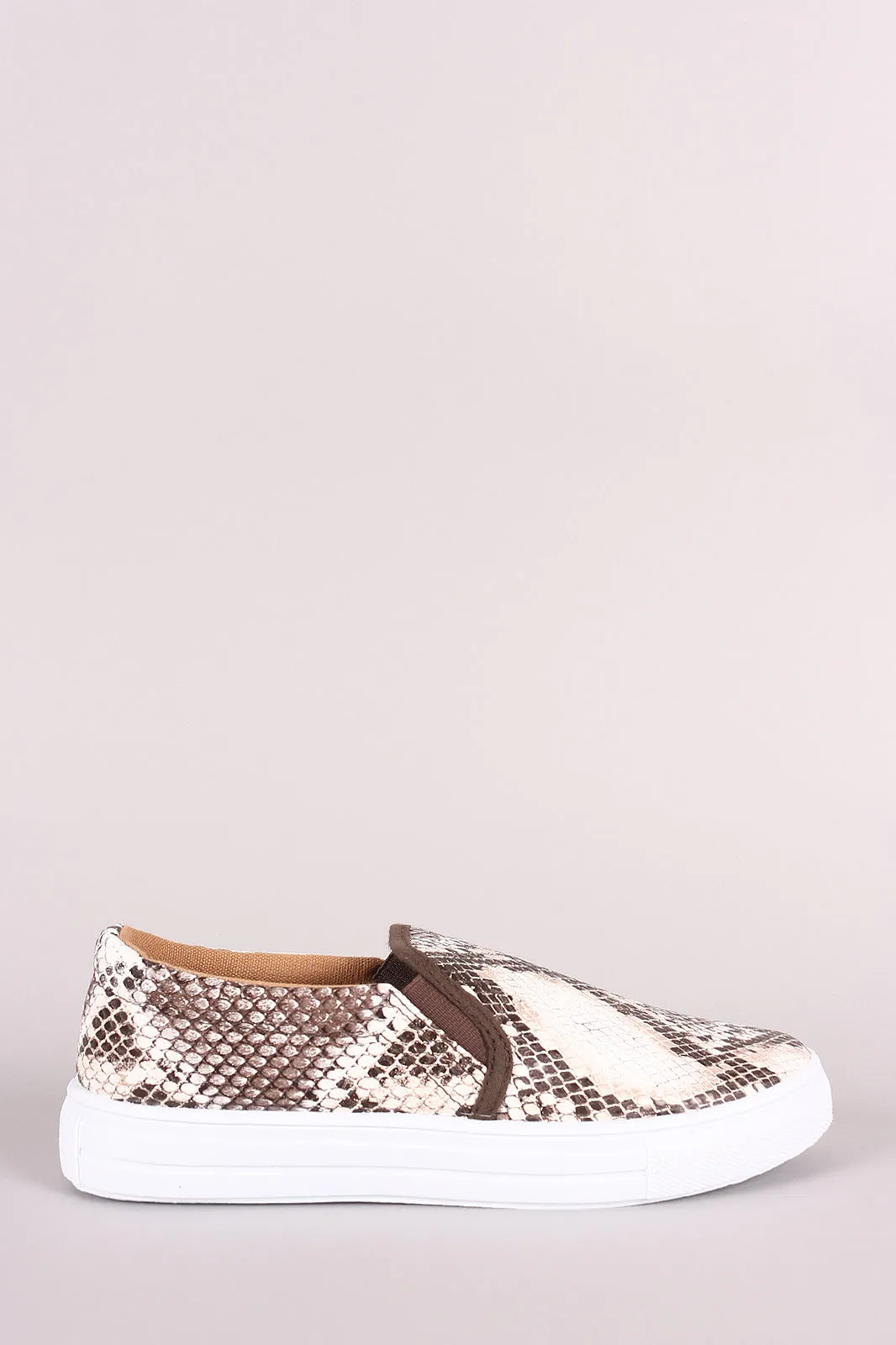 Qupid Snake Embossed Round Toe Slip-On Sneaker