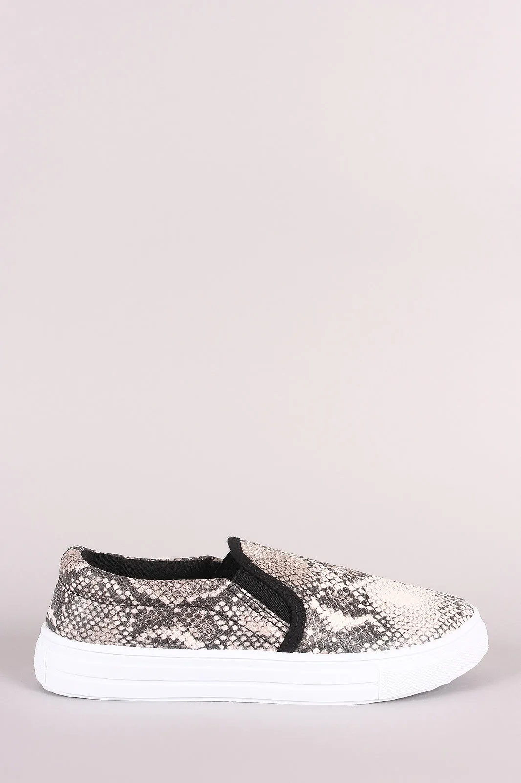 Qupid Snake Embossed Round Toe Slip-On Sneaker