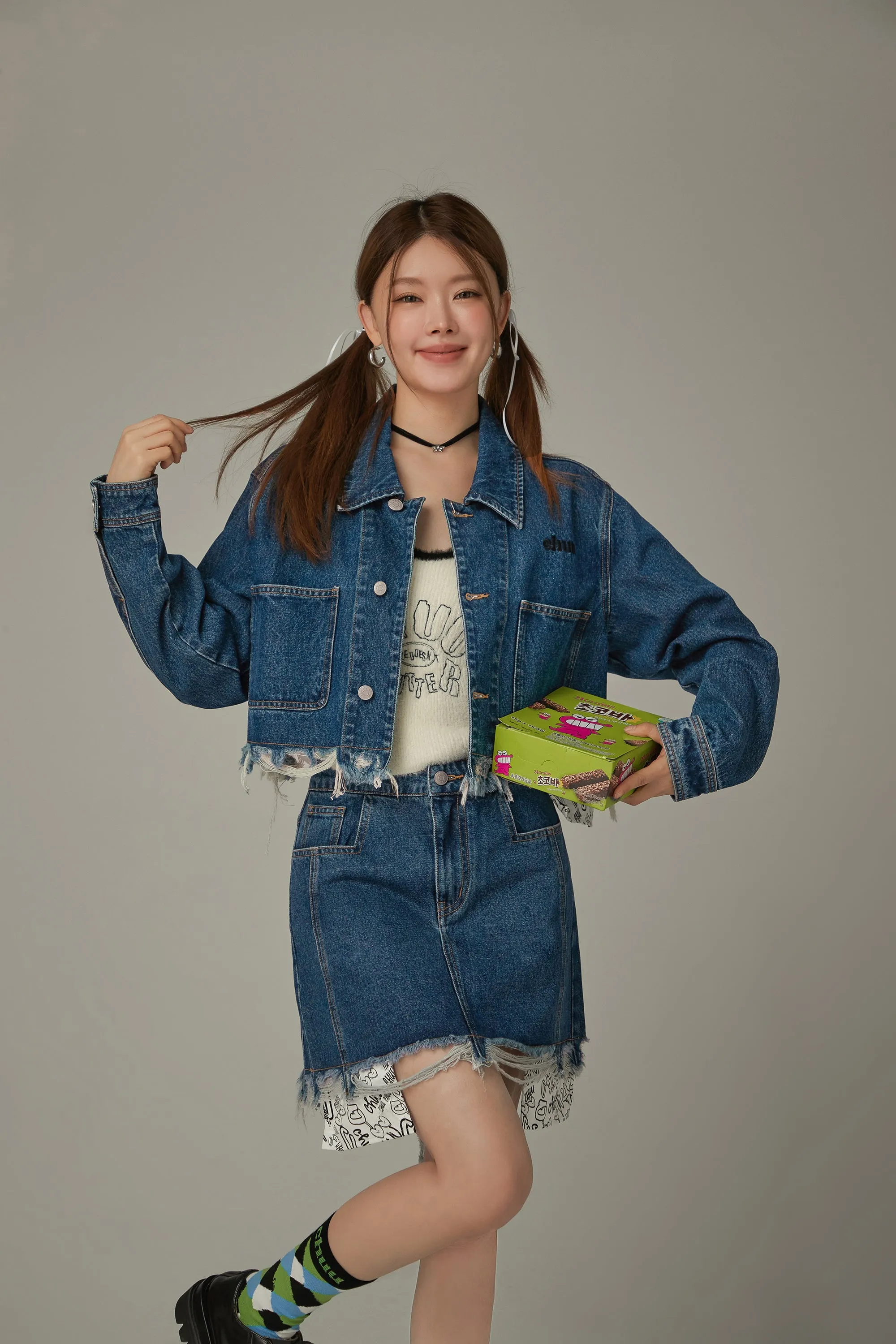 Raw Hem Denim Crop Jacket