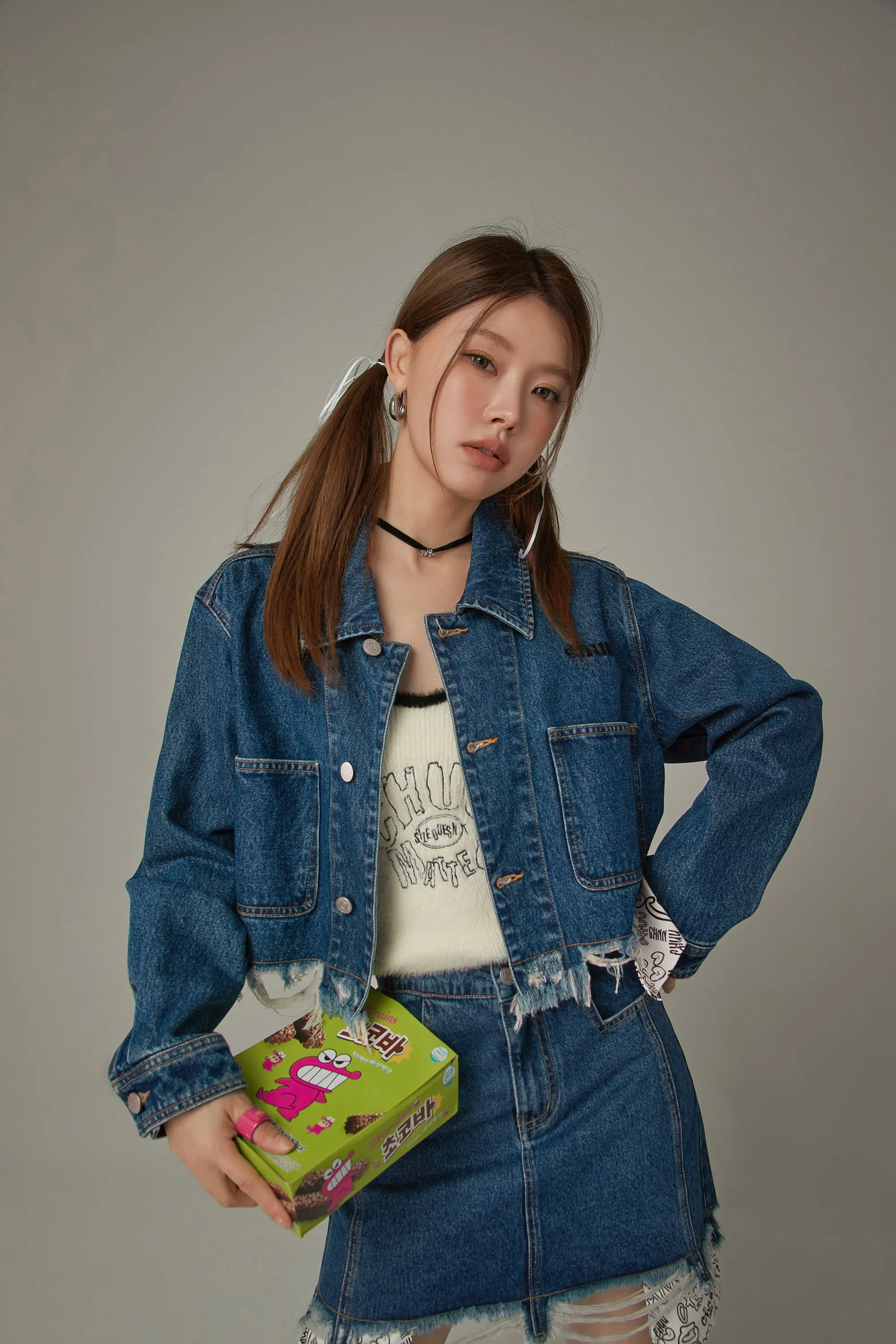 Raw Hem Denim Crop Jacket