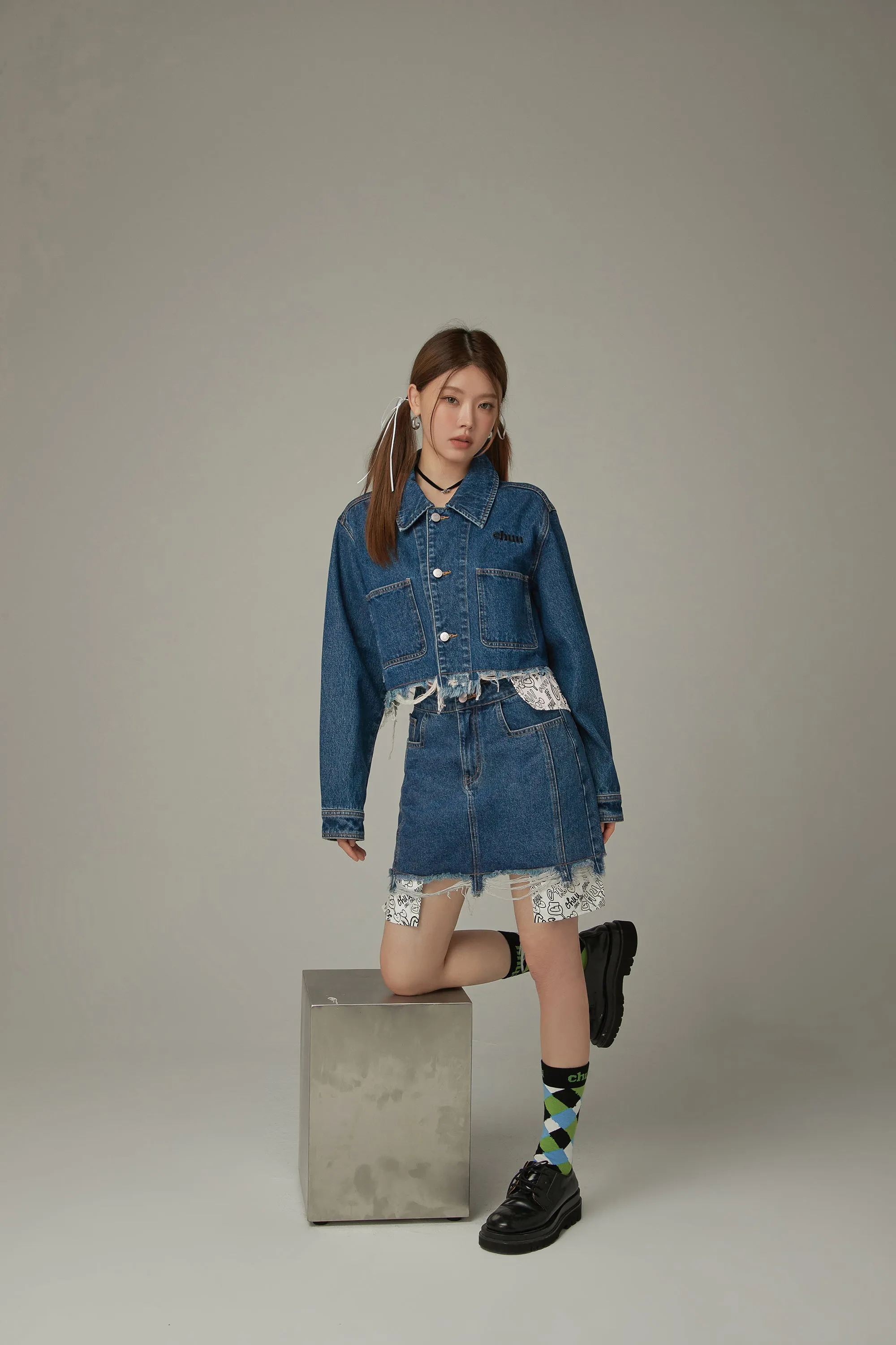 Raw Hem Denim Crop Jacket