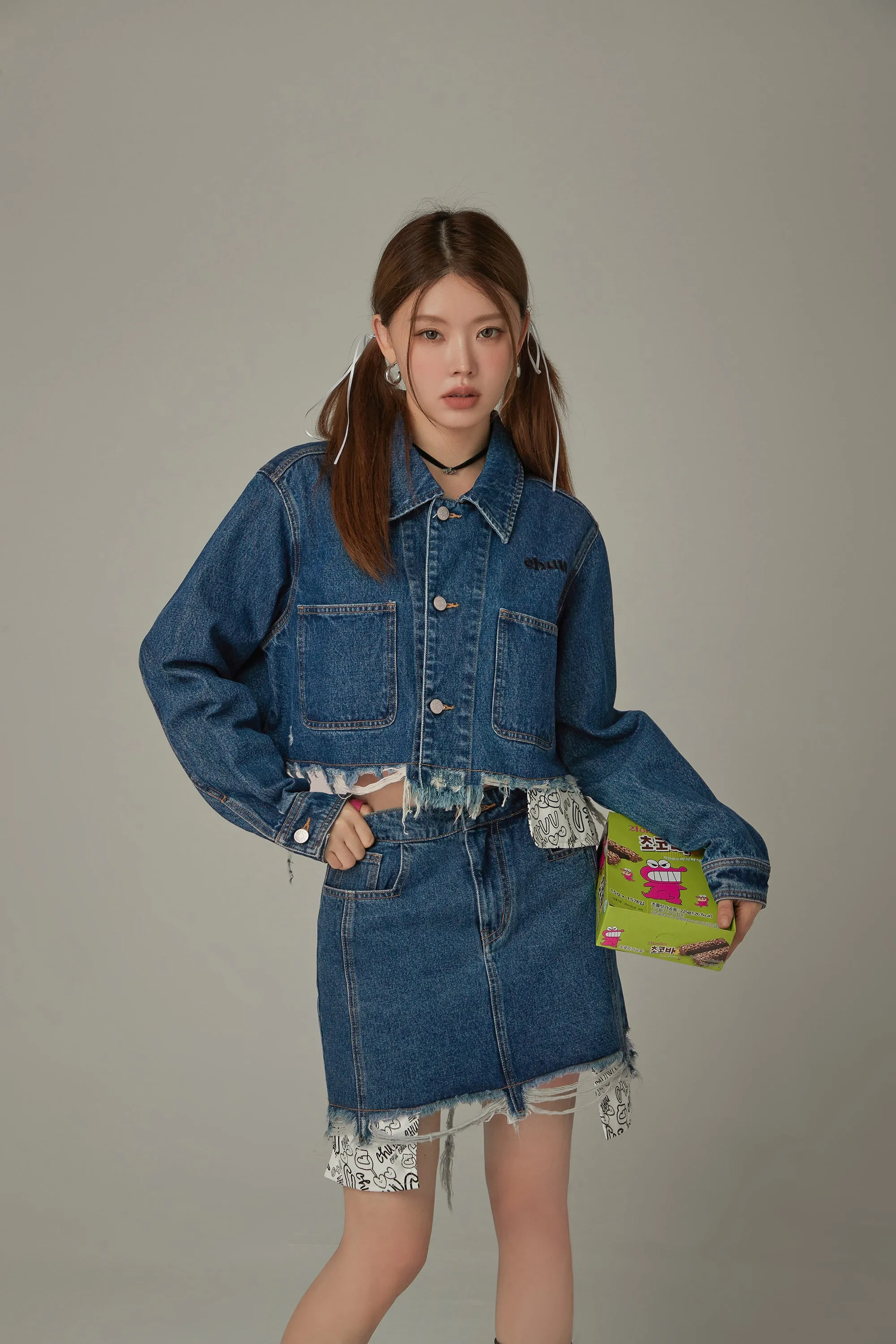 Raw Hem Denim Crop Jacket