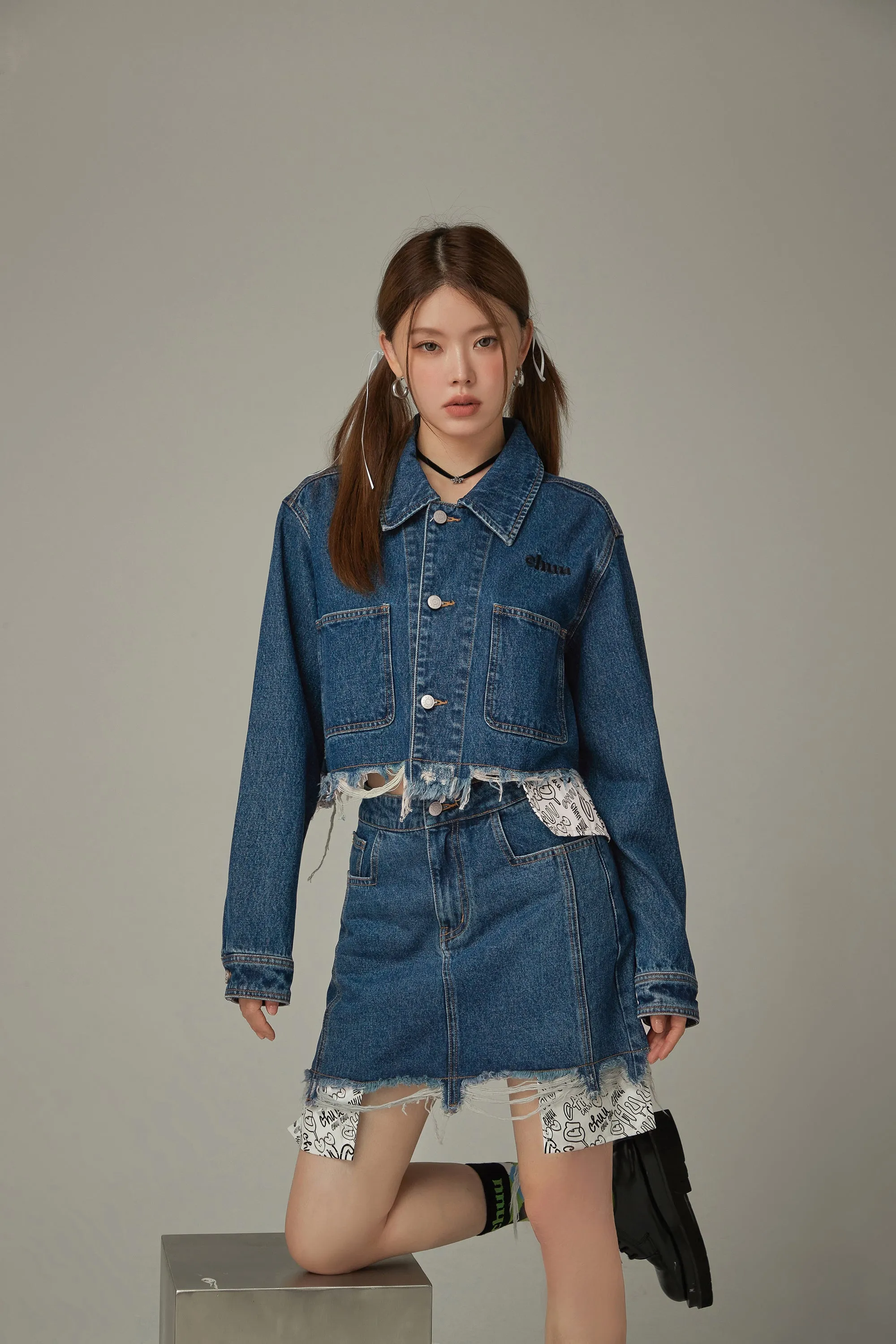 Raw Hem Denim Crop Jacket