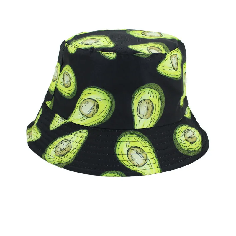 Reversible Avocado Printed Bucket Hat - Black