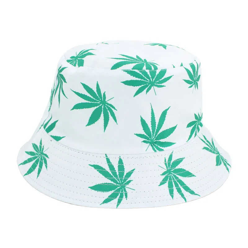 Reversible Leaves Bucket Hat - WHT GRN