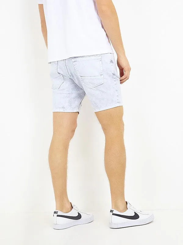 RIPPED KNEE BLEACHED DENIM SHORTS