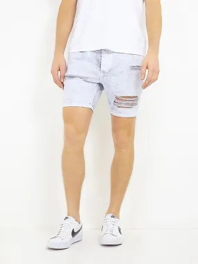 RIPPED KNEE BLEACHED DENIM SHORTS