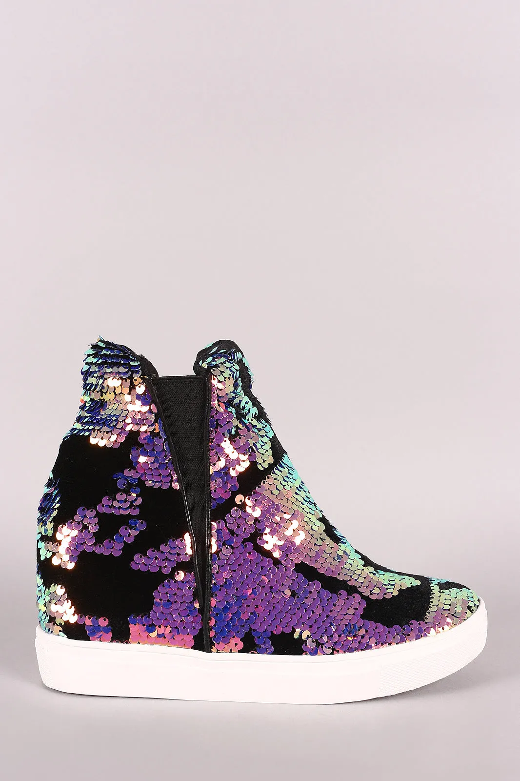 Velvet Holographic Sequins High Top Wedge Sneaker