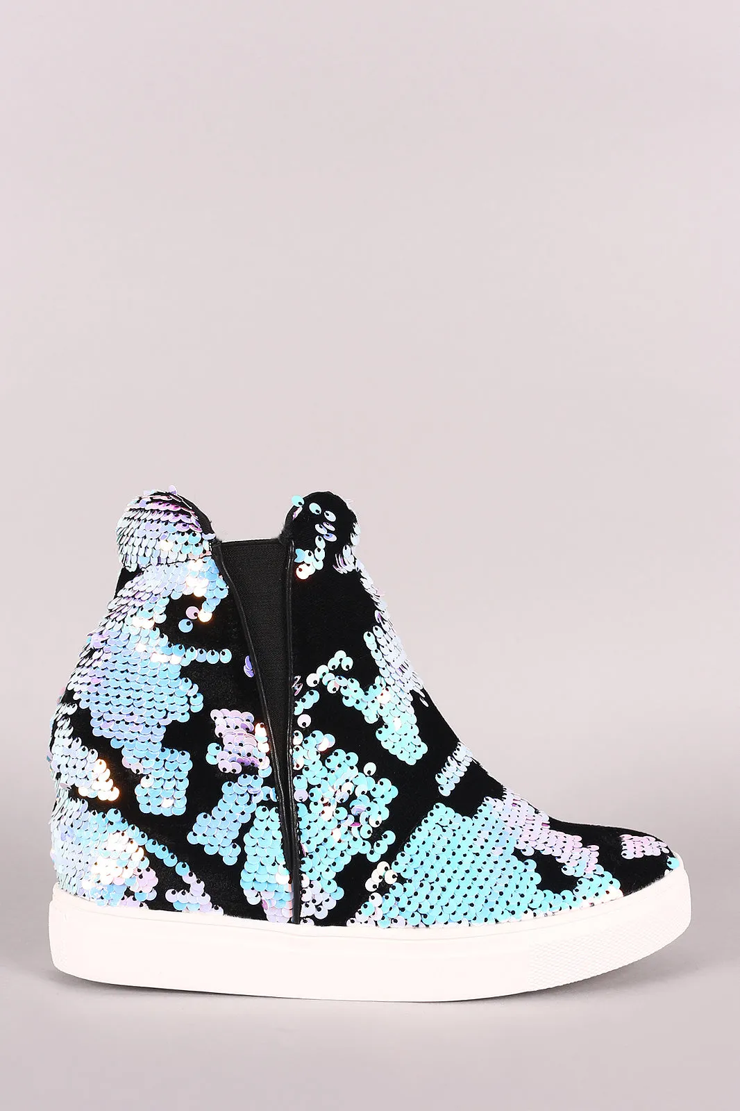 Velvet Holographic Sequins High Top Wedge Sneaker