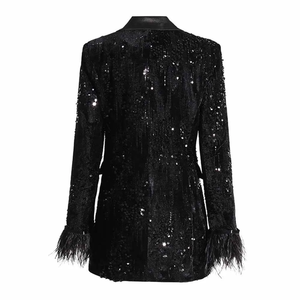 Vintage Sequins Patchwork Cuff Suit Coat