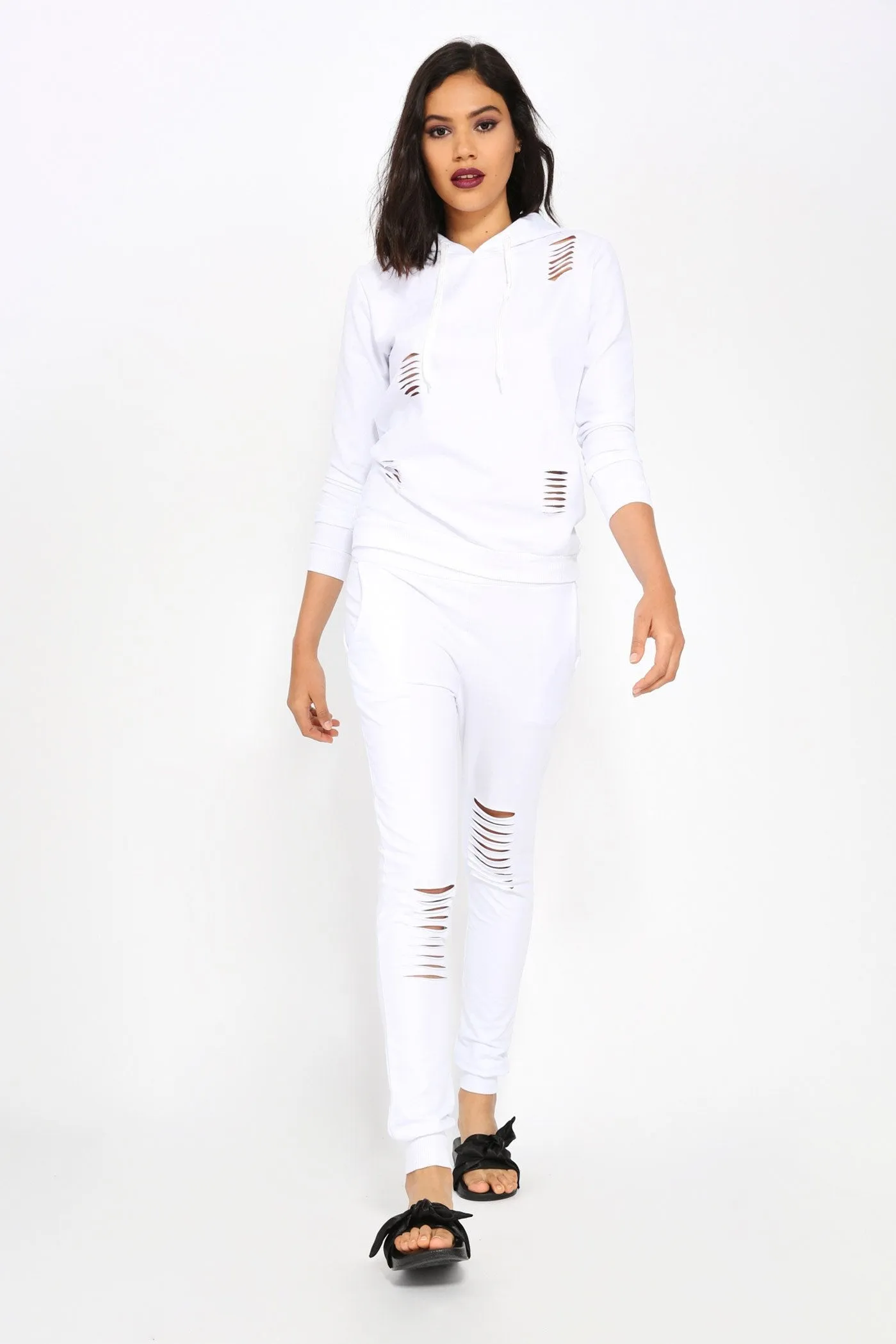 White Ripped Knee Sweat Joggers