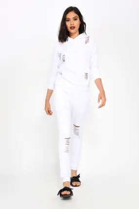 White Ripped Knee Sweat Joggers