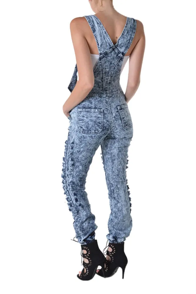 Women's Washed Ripped Overalls