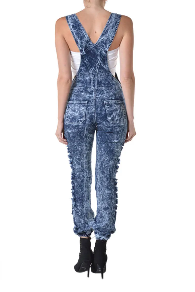 Women's Washed Ripped Overalls