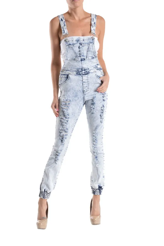 Women's Washed Ripped Overalls