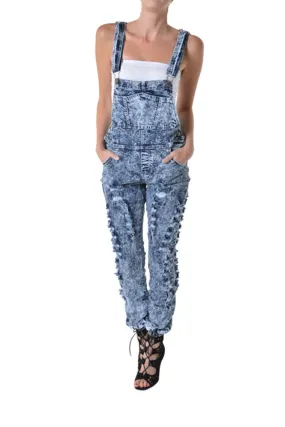 Women's Washed Ripped Overalls