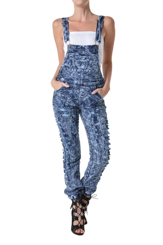 Women's Washed Ripped Overalls